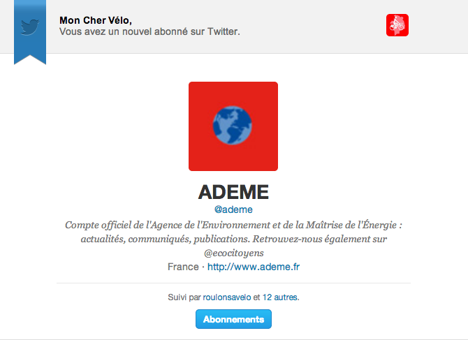 Ademe twitter Mon Cher Vélo